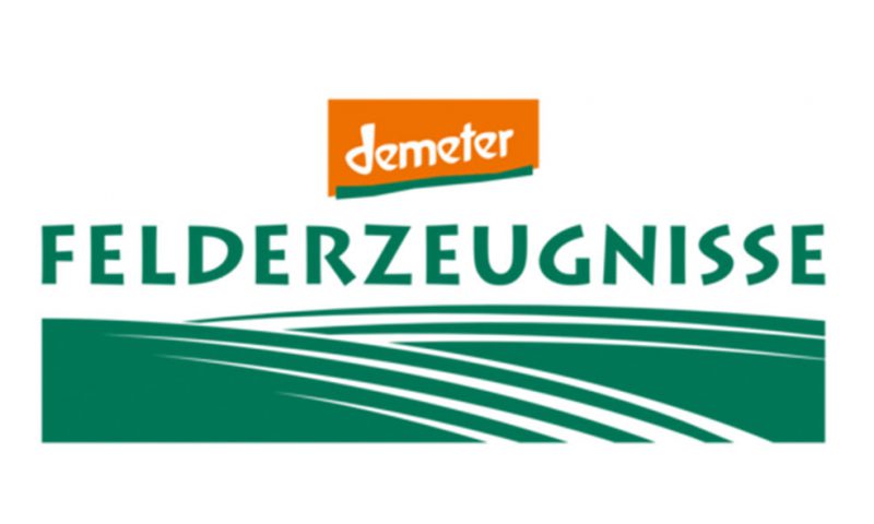 Logo von demeter Felderzeugnisse. Dies ist ein Zusammenschluss von demeter-Landwirten, die Bio-produkte produzieren.